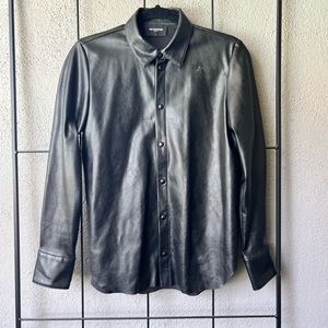KOOPLES Black Leather Button-Up Blouse